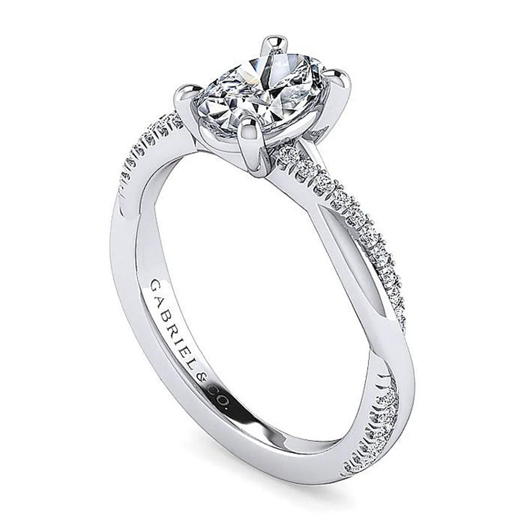 14K White Gold 'Campana' Oval Twist Diamond Engagement Ring