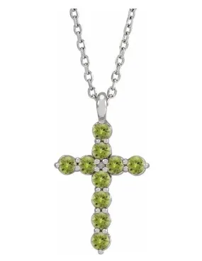 14KT GOLD 0.50 CTW ROUND PERIDOT CROSS NECKLACE