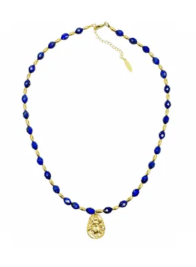 Blue Lapis with Coin Pendant Necklace LN035