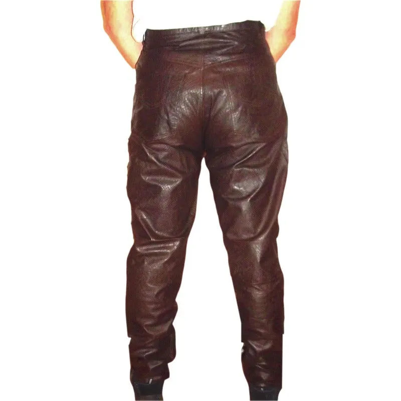 Brown Snakeskin Leather Jeans 5 Pocket | Clearance - last one 36" waist