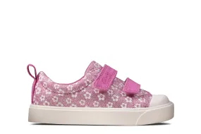 Clarks City Bright T Pink Floral Glitter