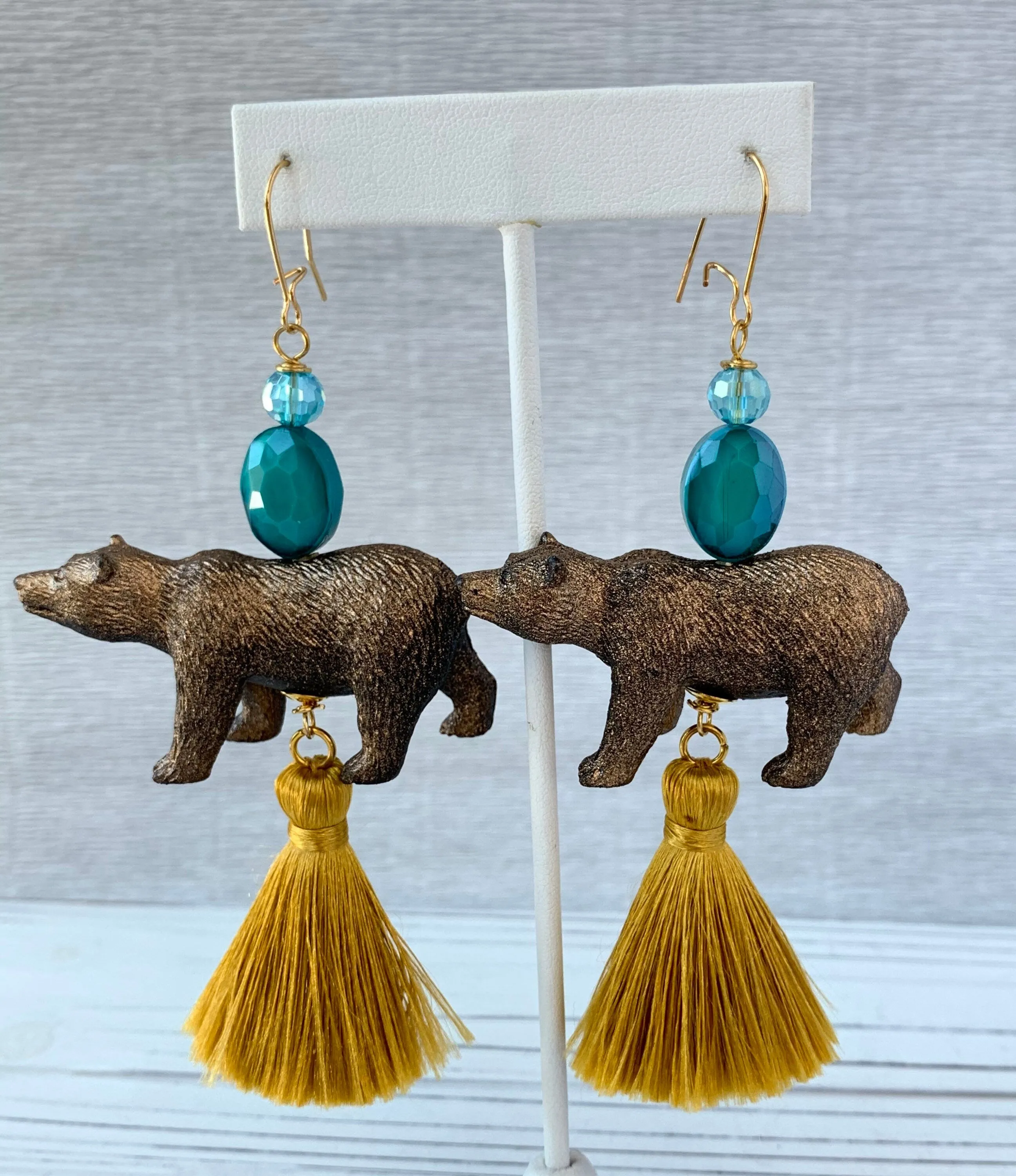 Golden Bear Tassel Earrings