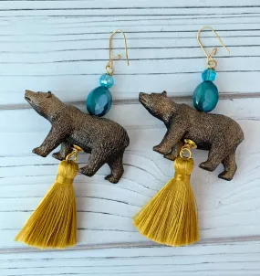 Golden Bear Tassel Earrings