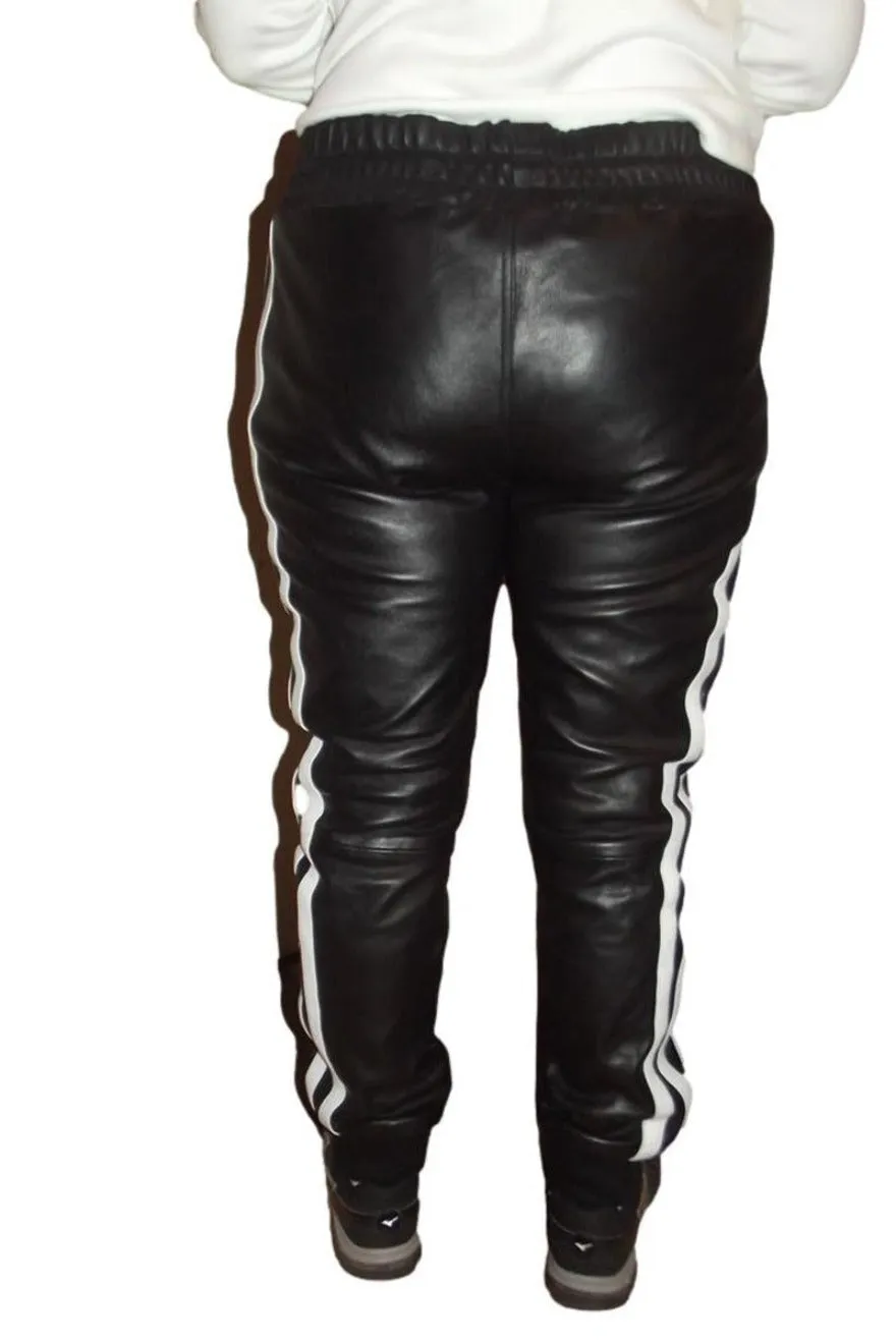 Mens Black Leather Jogging Pants