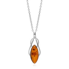 Sterling Silver Amber Celtic Long Oval Pendant